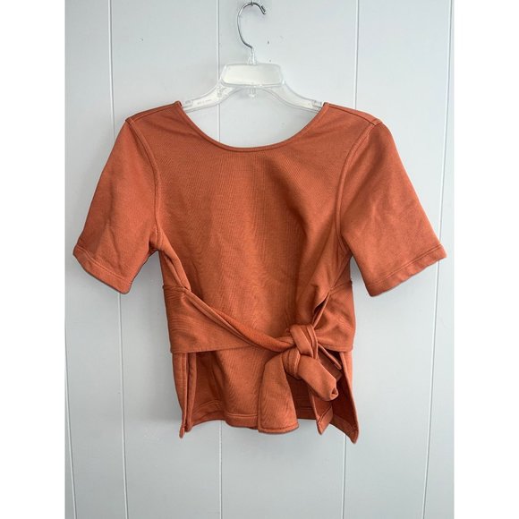 Nike Studio Yoga Training Wrap Top Dri Fit Short Sleeve Tie Waist Dusty Peach Sm - Picture 1 of 4